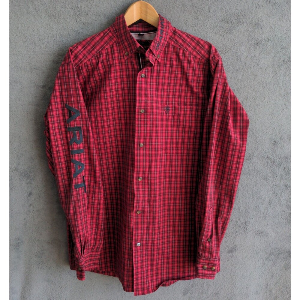 Ariat Pro Series Button Up Shirt Men’s Medium Red Plaid Fitted Long Sleeve Rodeo